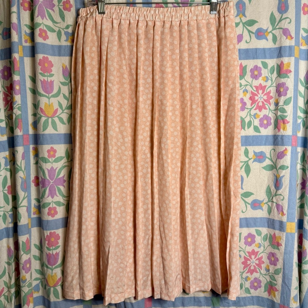 Vintage 80s Andrea Gayle Pastel Pink Polka Dot Pleated Polyester Skirt